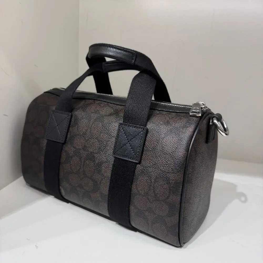 Coach Explorer Duffle Bag 28 In Signature Canvas With Patches CGA26 Walnut/Black